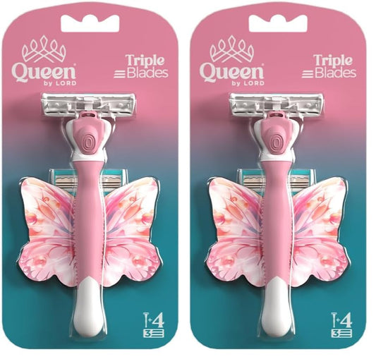 Queen By Lord Triple blades Smooth Razor + 4 Blades Refill (Pack of 2)