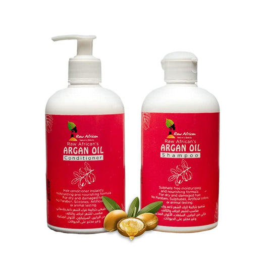 Raw African | Argan Oil Shampoo & Conditioner | Moisturizing | Nourishing | Dry & Damaged Hair | No Sulfate | No Parabens | No Artificial Colors | Hair Growth | Anti-Frizz | 500ml