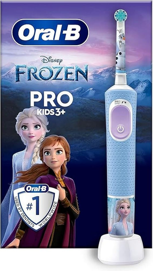 Oral-B Pro Kids Frozen Electric Toothbrush for Children from 3 Years, Includes Sensitiv+ Mode for Dental Care, Extra Soft Bristles, 1 Replacement Brush, 4 Stickers, Blue, Purple