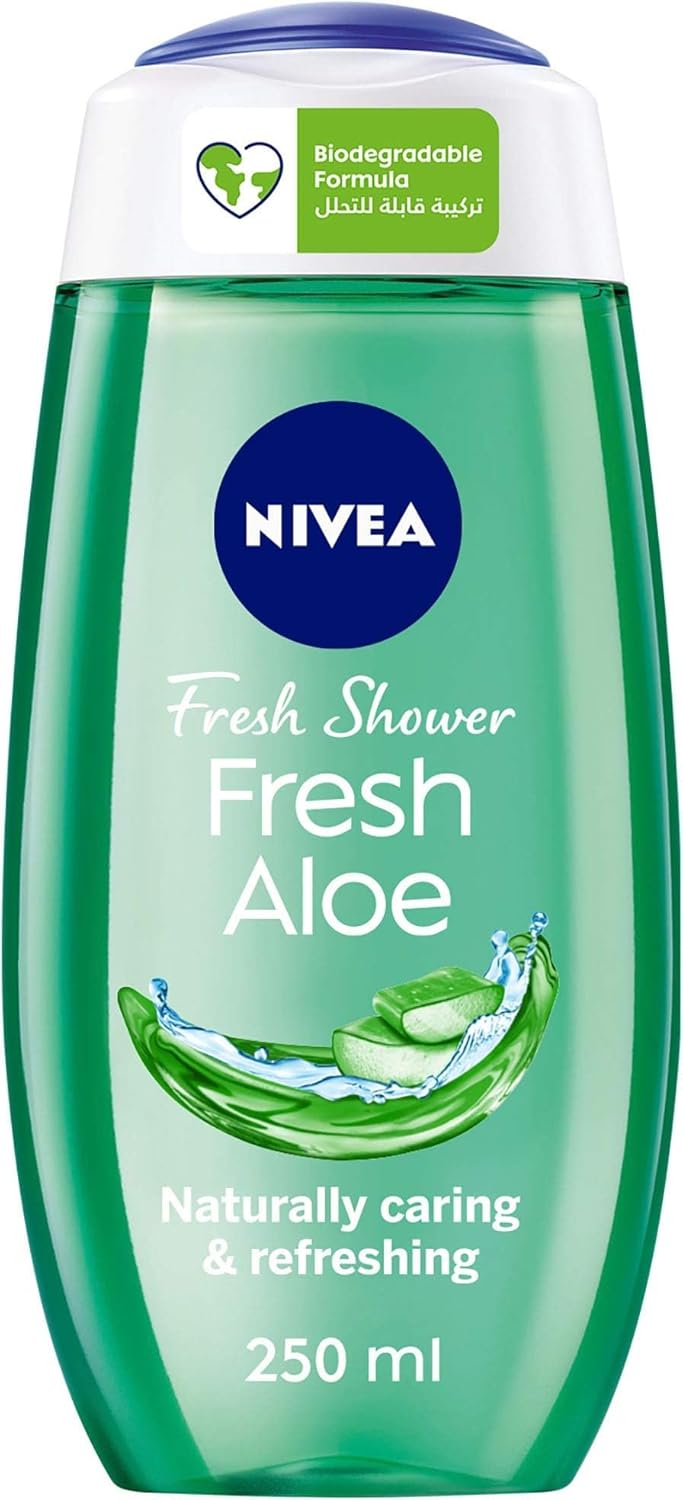 NIVEA Shower Gel Body Wash, Fresh Aloe Natural Aloe Vera Fresh Scent, 250ml