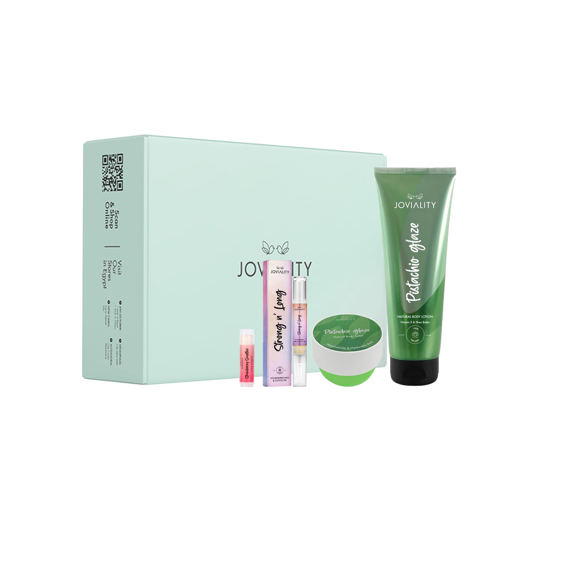 Joviality The Moisture & Glow Set - Pistachio Glaze - Natural Body Butter, Natural Body Lotion, Lip Balm, Nail Oil - Mother's Day Gift