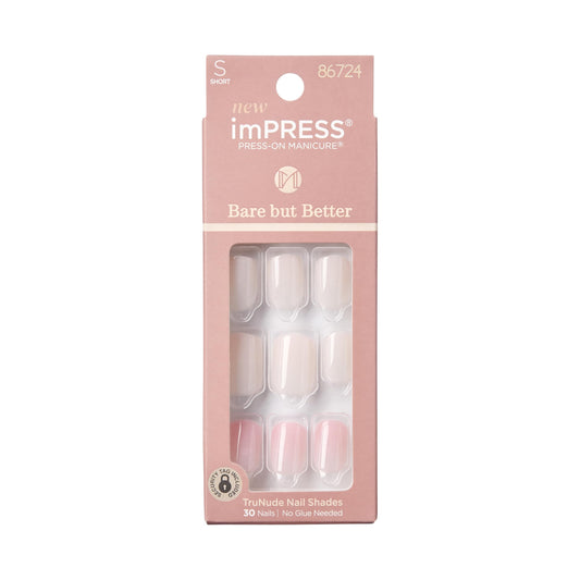 KISS imPRESS KISS imPRESS Press-On Nails Bare But Better Manicure Set, Nude False Nails, Effortless Finish', 30 Chip-Proof Fake Nails