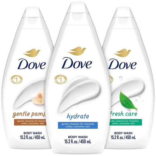 Dove Body Wash Variety Pack- Shea Butter with Warm Vanilla, Deeply Nourishing and Cucumber & Green Tea - 16.9 Ounce / 500 Ml (Pack of 3) International Version