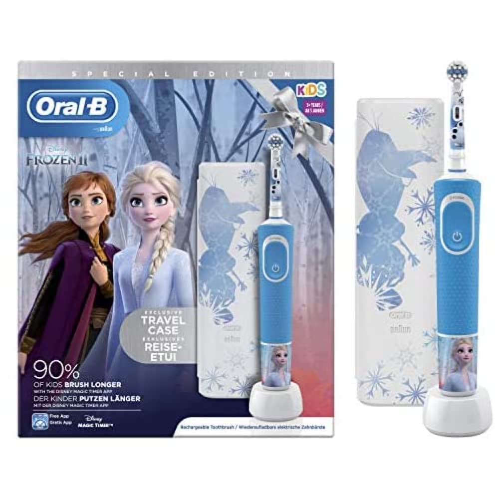 Oral-B Kids Rechargeable Electric Toothbrush, 1 x Toothbrush Handle with Disney Frozen 2 Characters, 1 x Travel Case, Ages 3+