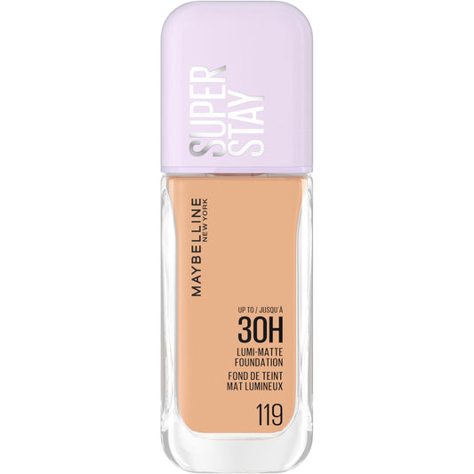MAYBELLINE New York, Super Stay Lumi-Matte Liquid Foundation, 30hr Longwear formula, Light as Air, Waterproof, Sweatproof, Luminous Matte Finish - 119