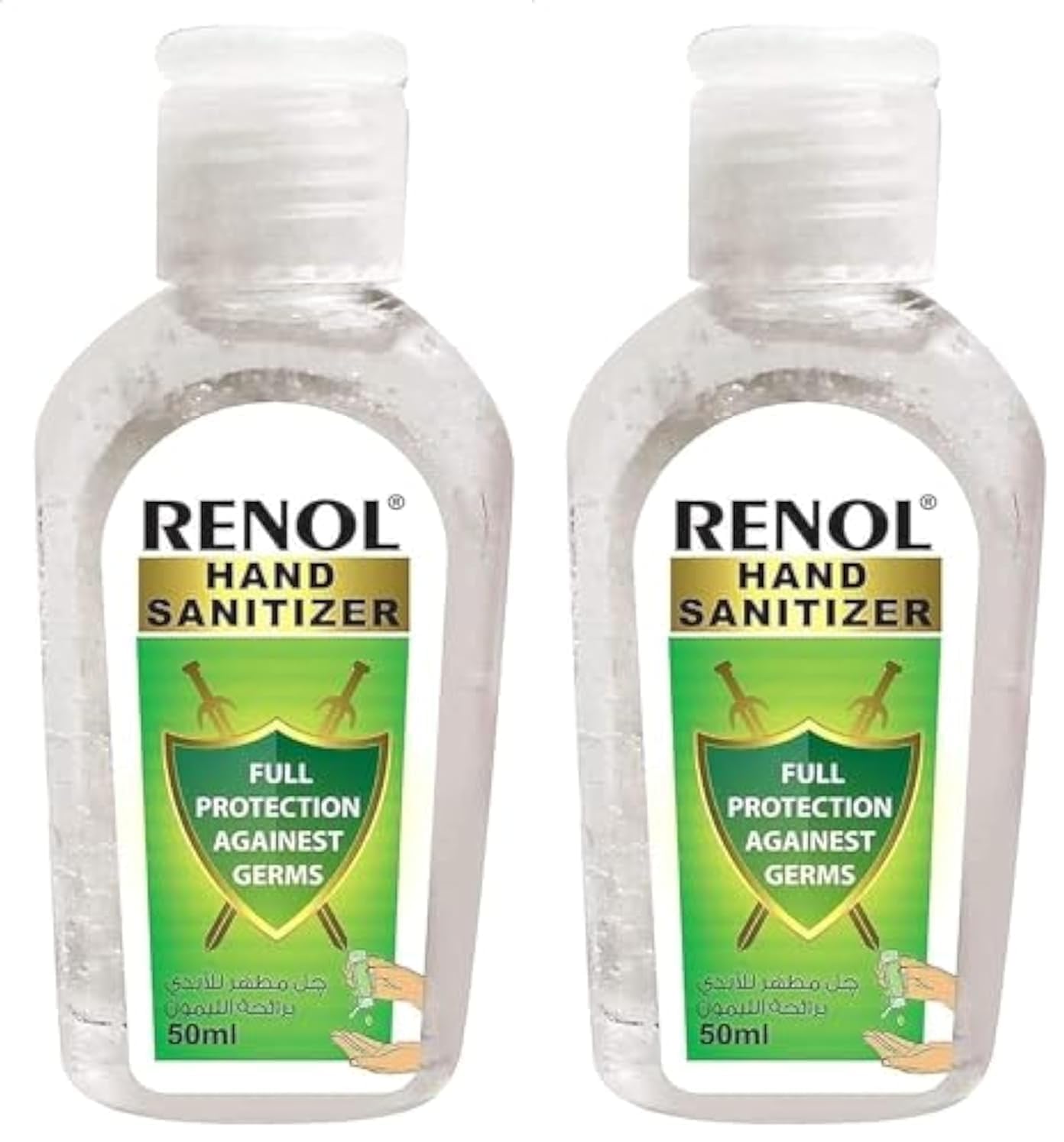Renol hand sanitizer gel with lemon fragrance - 50 ml (Pack of 2)