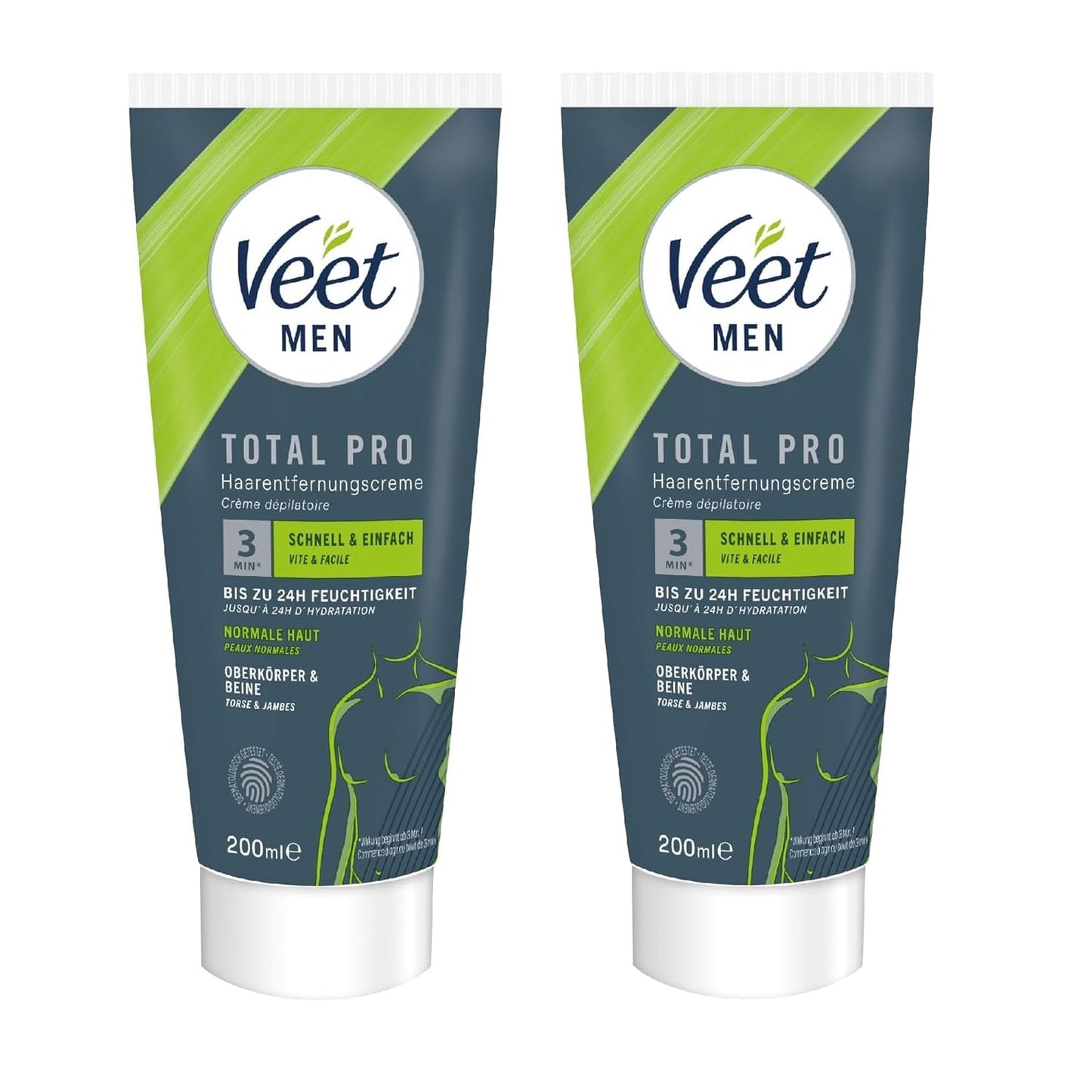 Veet Men Hair Removal Cream for Upper Body & Legs - Hair Removal Cream for Men, Hair Removal in 5-10 Minutes - 2 x 200 ml Tube & Spatula