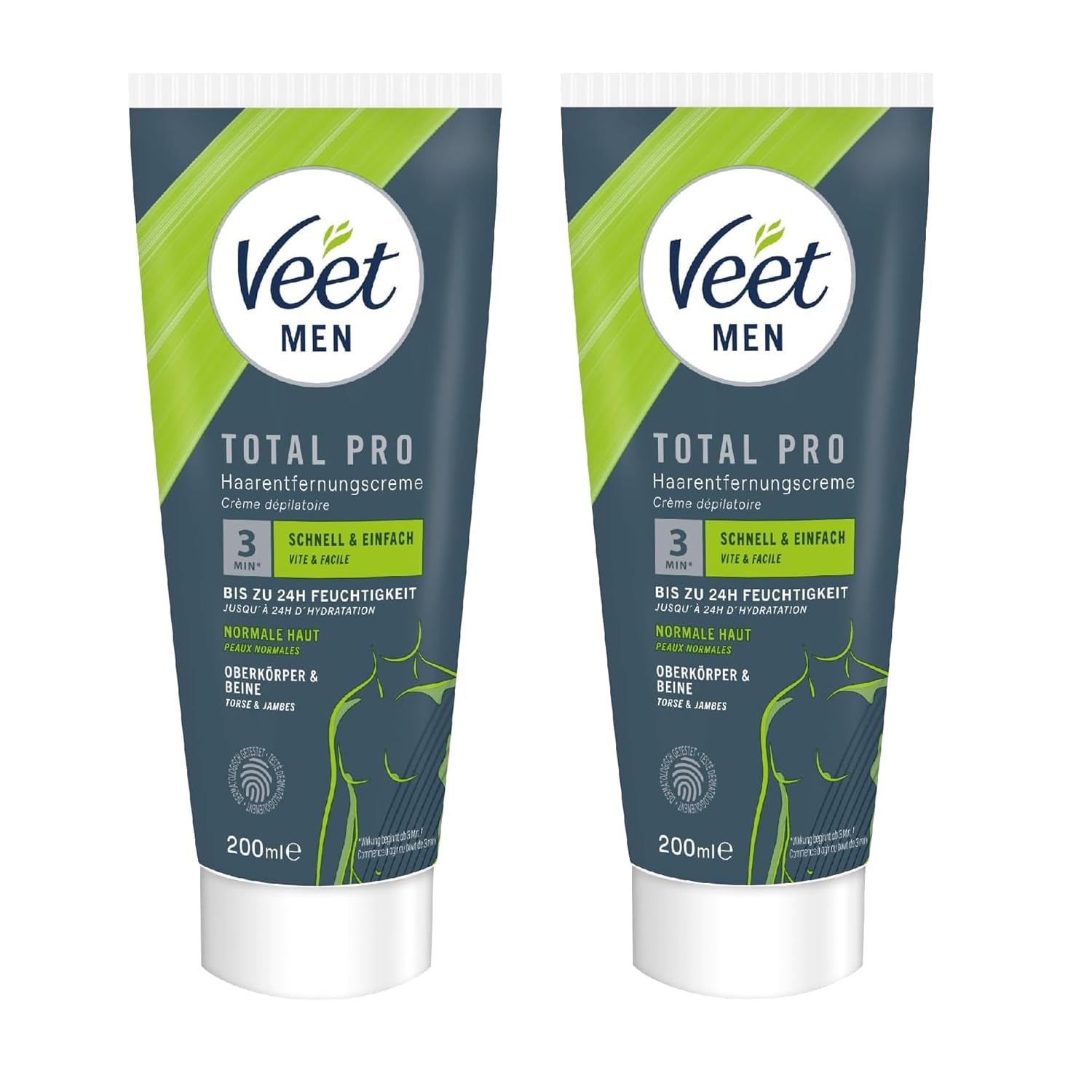 Veet Men Hair Removal Cream for Upper Body & Legs - Hair Removal Cream for Men, Hair Removal in 5-10 Minutes - 2 x 200 ml Tube & Spatula