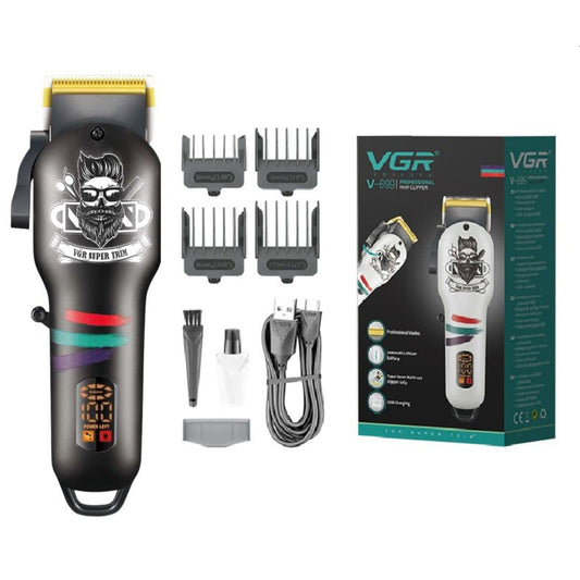 VGR V-699 Salon Series Professional Digital Display Cordless Hair Clipper with Taper Lever Hair Cutter Kit Grooming Set Li-ion Battery 2000mAh 180 minutes with USB charging with Hanging loop - Black