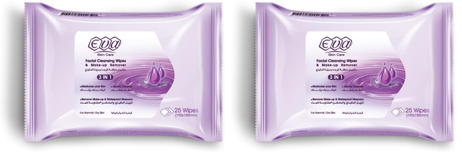 Eva skin care cleansing & makeup remover facial wipes for normal/dry skin 20% (Pack of 2)