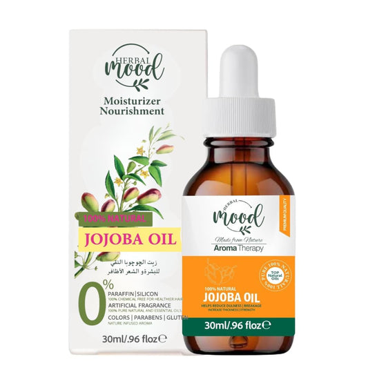 Herbal Mood Jojoba Oil 100% Pure Natural | Face, Body, Hair, Beard, Nails | Vegan and Cruelty Free | Glass Bottle