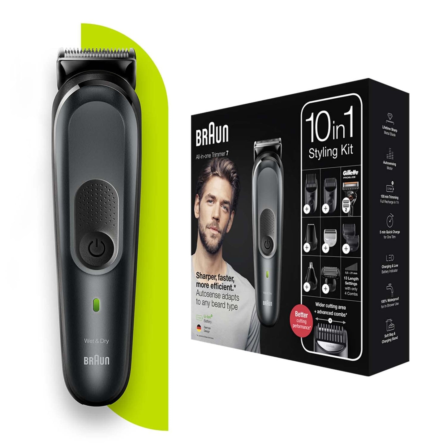 Braun 10-in-1 Multi Grooming Kit MGK7331 – Rechargeable Beard, Hair & Body Trimmer with 8 Attachments, 100-Min Runtime, Waterproof & Travel-Ready – International Warranty – MGK7331