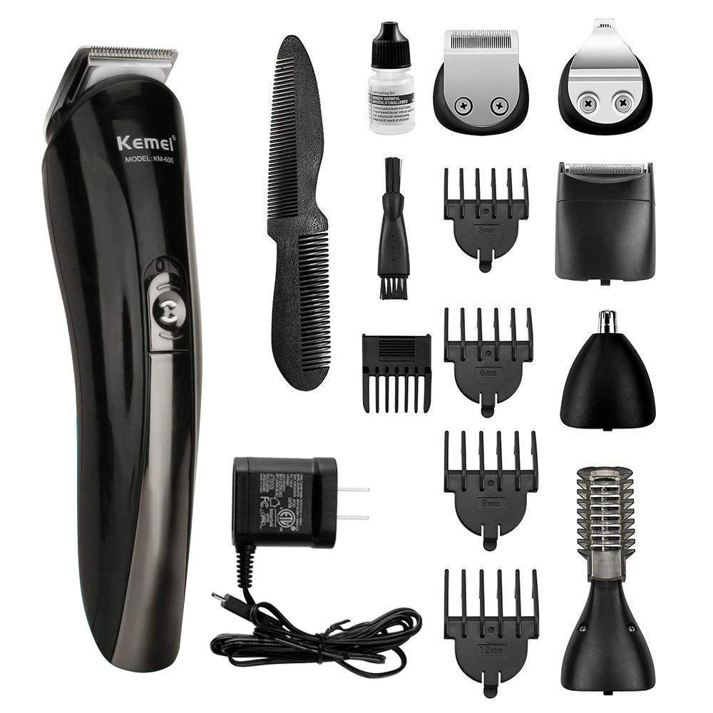 KEMEI 600 All In One Multifunctional Rechargeable Electric Hair Trimmer Grooming Kit Nose Ear Beard Clipper and Mustache Trimmers Shaver Suit Hair Cutter for Barbers Salon with Fast Charge