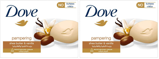 Dove bar soap Pampering Beauty Cream, for all skin types, Shea Butter & Vanilla with 1⁄4 moisturizing cream 90G (Pack of 2)