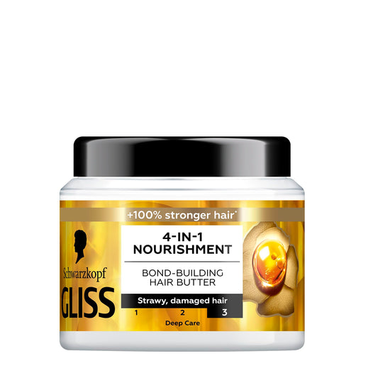 Gliss 4-in-1 Nourishment Bond-Building Hair Butter, 400ml — Indulge in rich nourishment with this luxurious hair butter that strengthens bonds and enhances hair softness