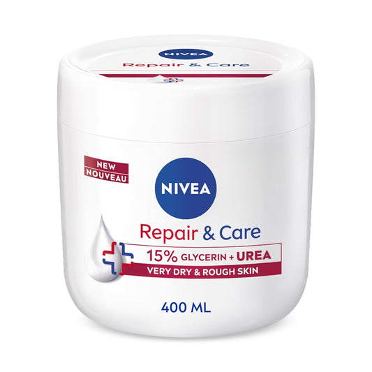 NIVEA Repair + Care Urea Moisturising Cream Jar (400ml), Rich and Hydrating Body Cream, Moisturises Dry Skin With Urea and Glycerine for 72H, Ideal for Body, Hand and Face