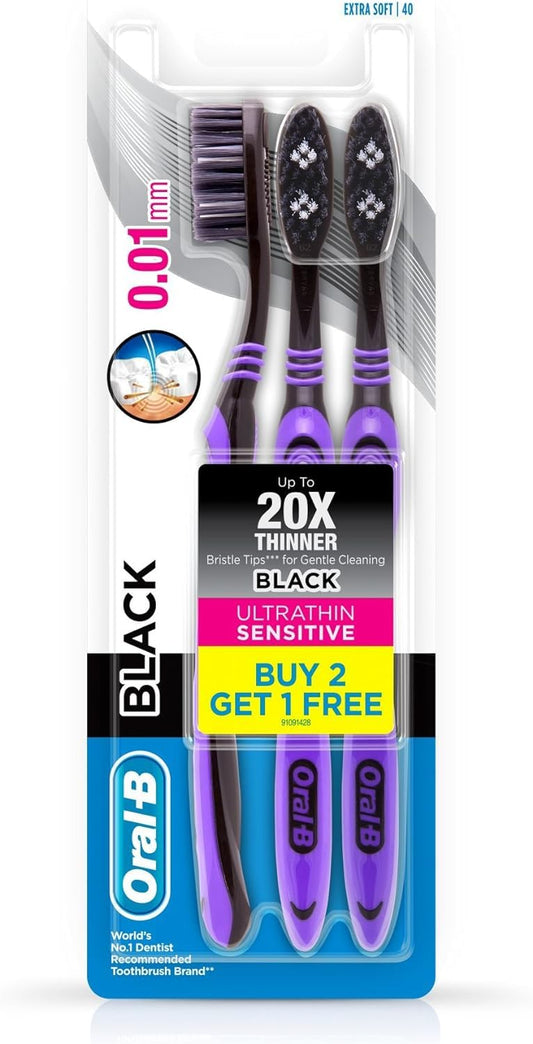 Oral-B Ultrathin Sensitive Black Manual Toothbrush Extra Soft – (Buy 2 Get 1 Free) – Multi-Colored
