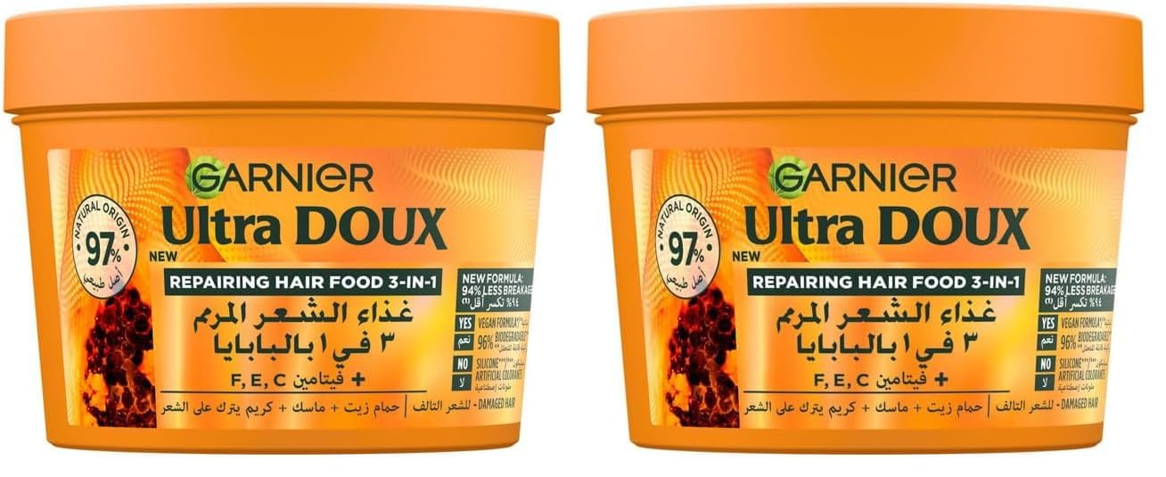 Garnier Ultra Doux Repairing Papaya 3-in-1 Hair, For Damaged Hair, 390 ml (Pack of 2)