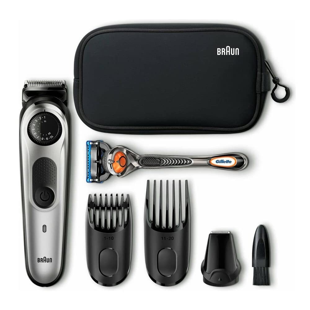Braun Beard Trimmer BT5960 | Hair Clippers for Men | Cordless & Rechargeable | Detail Trimmer Head | with Gillette ProGlide Razor and Travel Bag - Silver/Black