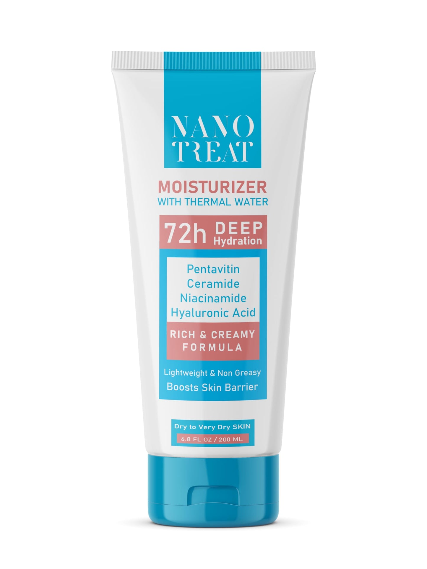 NanoTreat Moisturizer Water Cream, Lightweight and Hydrating For Dry to very Dry Skin With Hyaluronic Acid, Pentavitin, Ceramide, Niacinamide and Thermal Water For Deep Nourishment & Hydration 200ml
