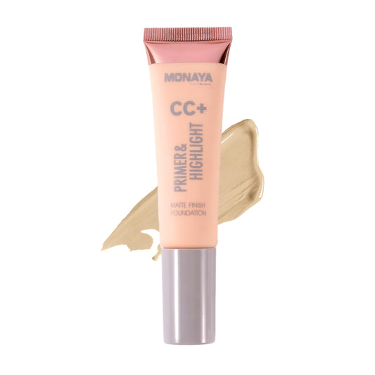 Monaya F004 CC+ Matte Foundation Primer & Highlight – Color Correcting Coverage, Oil Control Matte Finish, Lightweight Long-Lasting Formula, Vegan & Cruelty-Free (OSL-F004-F201)