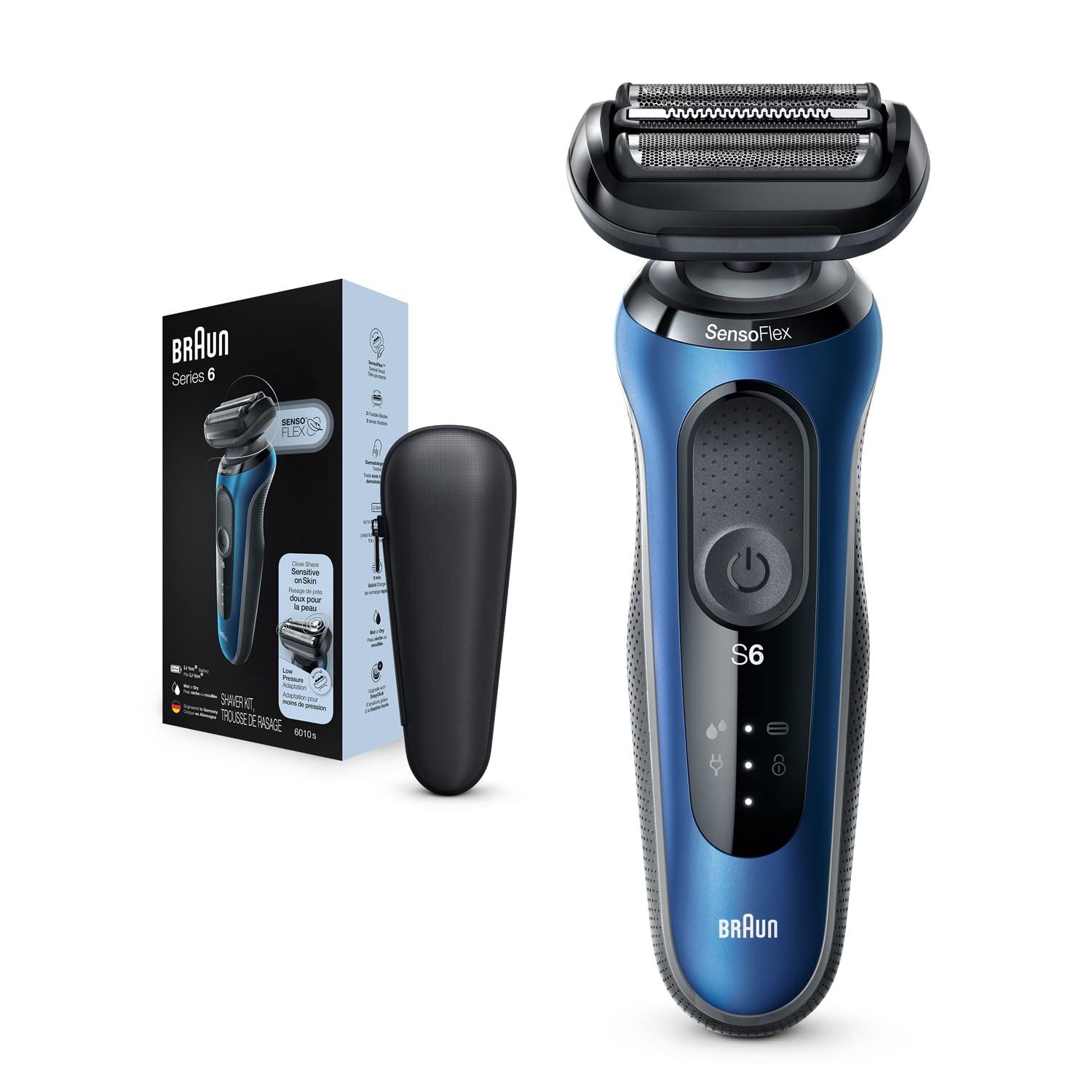 Braun 60-B1000s,Braun Shaver Series 6 Sensoflex - 60-B1000S Wet & Dry Shaver, With Travel Case, Blue