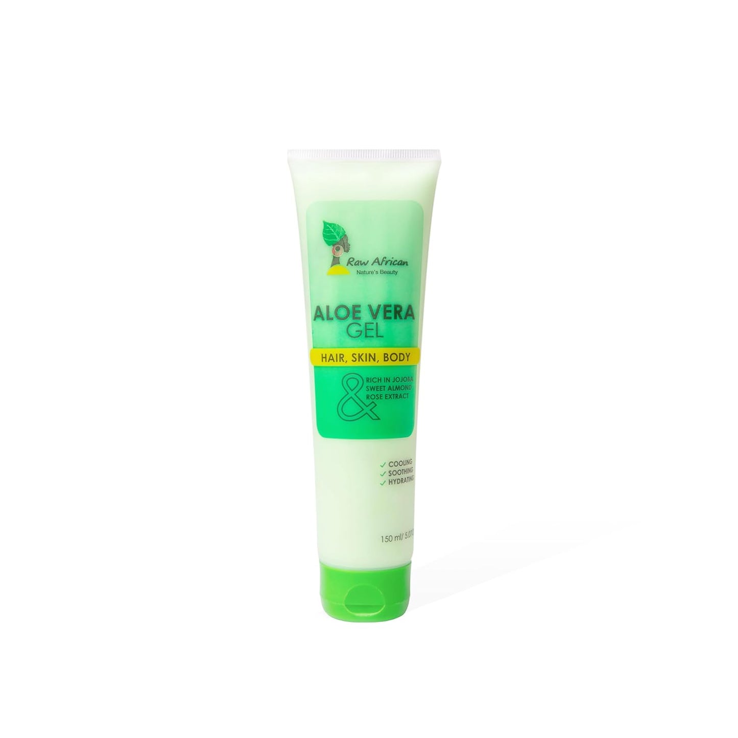 Raw African | Aloe Vera Gel | Pure & Natural | Skin & Hair | Moisturizing | Strong Hair | No Dandruff | For Itchy, Dry, Sunburned Skin | Vitamin Rich | Alcohol Free | Leave-in | Curly Hair | 150 ml