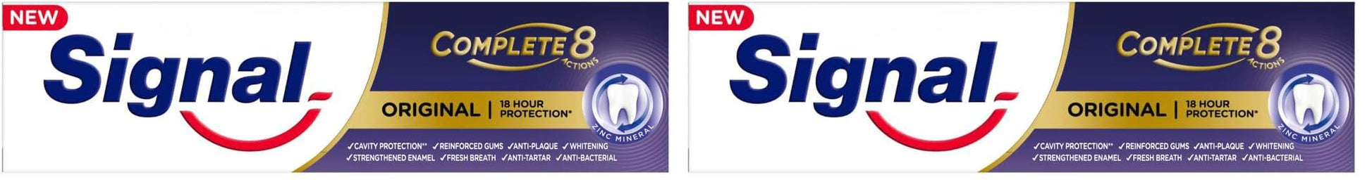 Signal Complete 8 Original with Zinc Mineral without Triclosan for 18H Protection Toothpaste 75ml (Pack of 2)