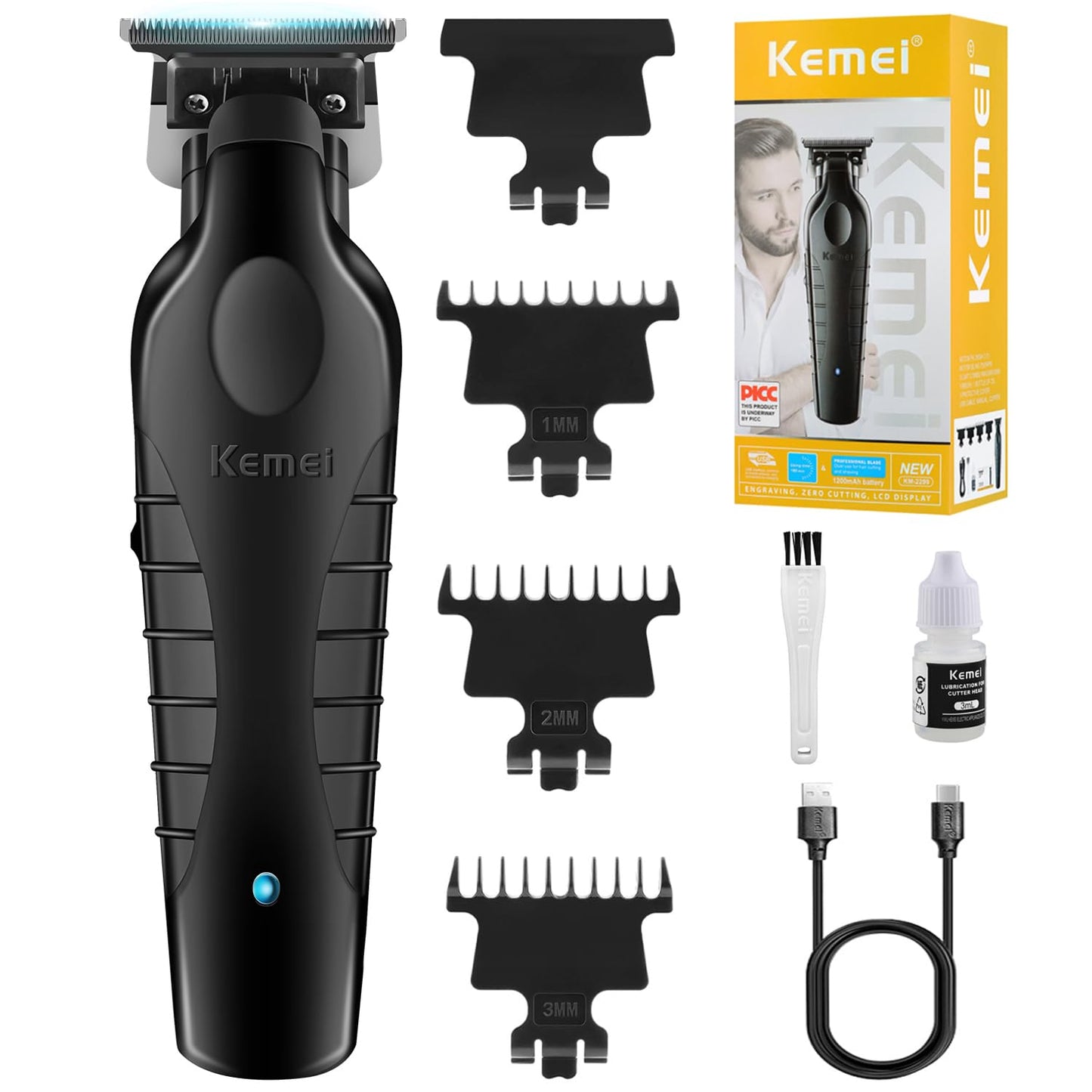 KEMEI 2299 Trimmer Professional Cordless Hair Clipper for Men Electric Beard Trimmers Barber Hair Cuttings Kit, Zero Gapped T Blade Trimmers for Men, KM-2299