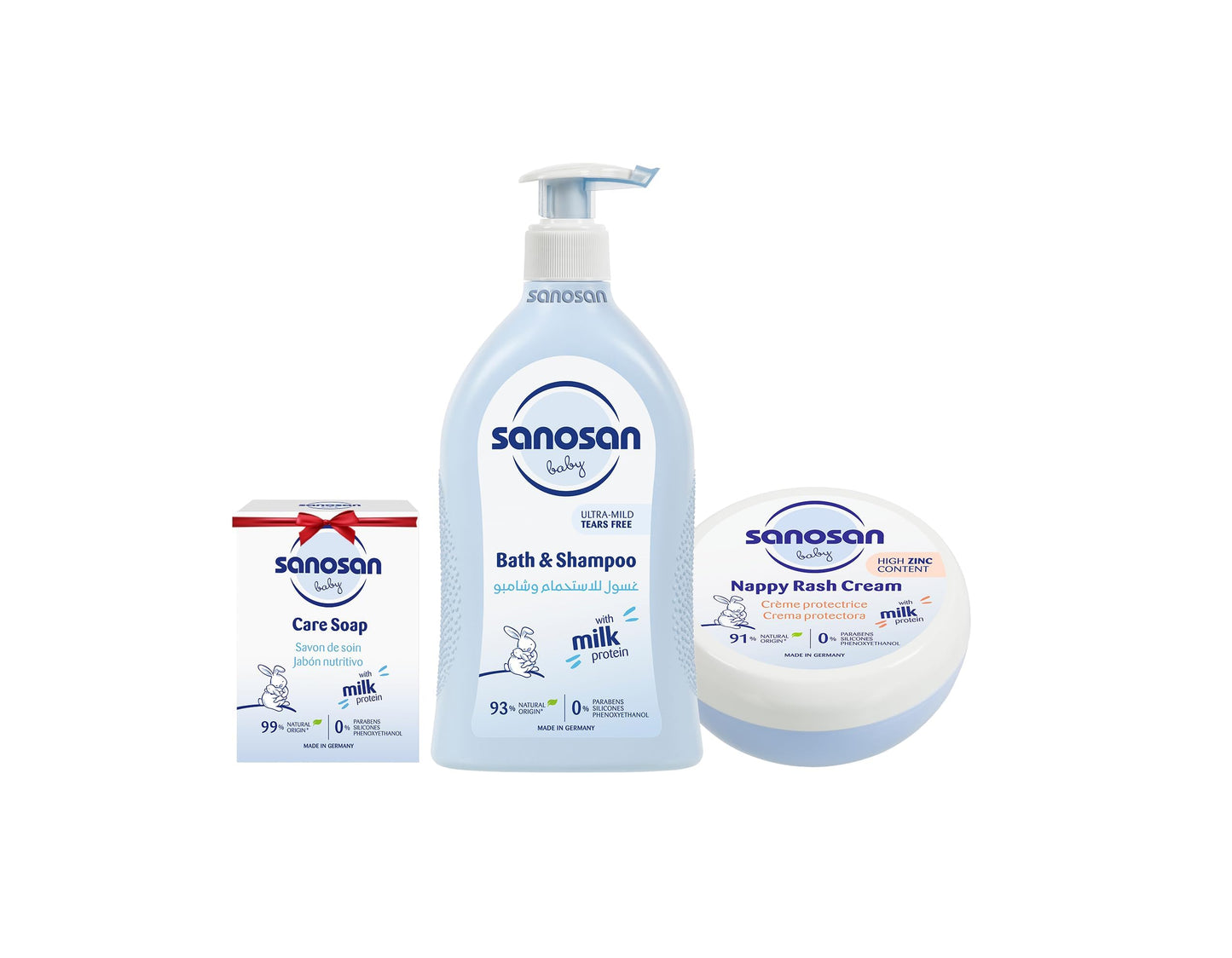 Sanosan Nappy Rash Cream 150 ml + Sanosan Baby Bath & Shampoo 500 ml + Soap Free
