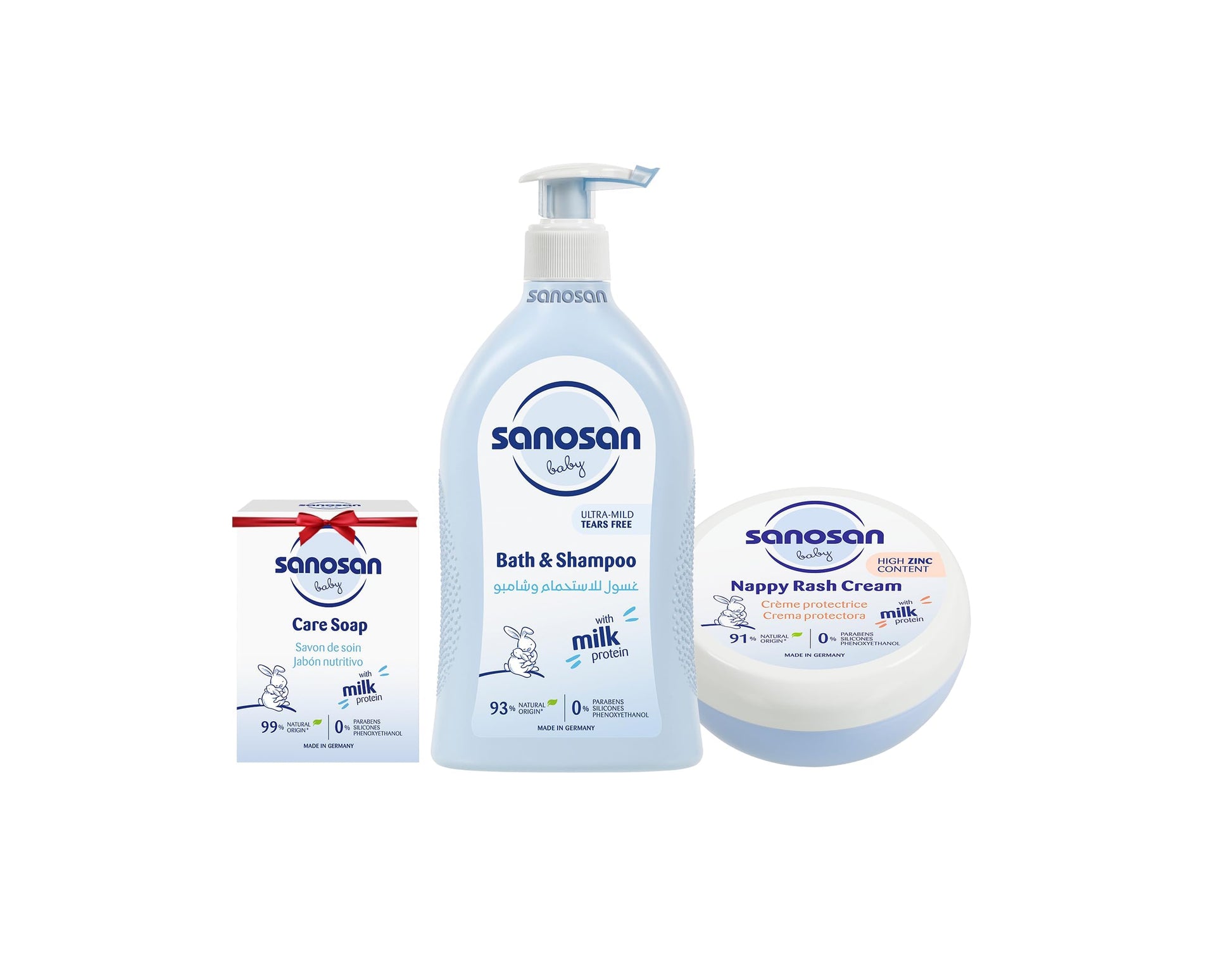 Sanosan Nappy Rash Cream 150 ml + Sanosan Baby Bath & Shampoo 500 ml + Soap Free