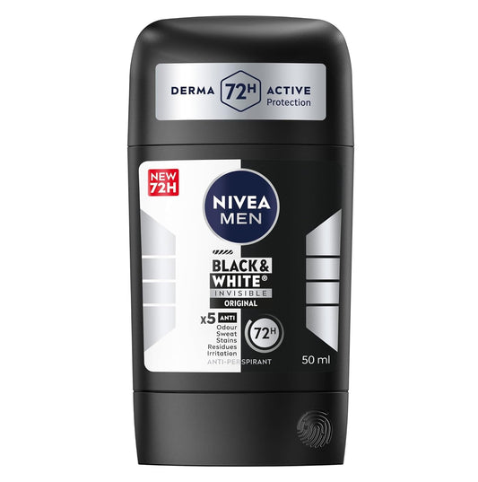 NIVEA MEN Antiperspirant Stick for Men, 48h Protection, Black & White Invisible Original, 50ml