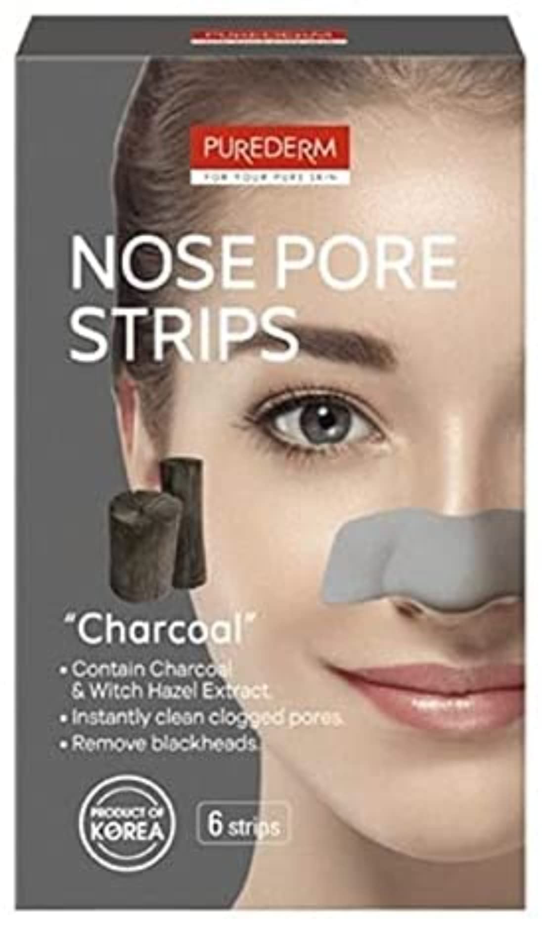 Purederm Charcoal Nose Pore Strips 6 Pieces, Multicolour