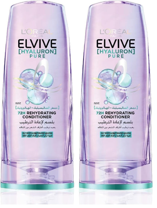 L’Oréal Paris Elvive Hyaluron Pure Rehydrating Conditioner for Oily Hair 360ML (Pack of 2)