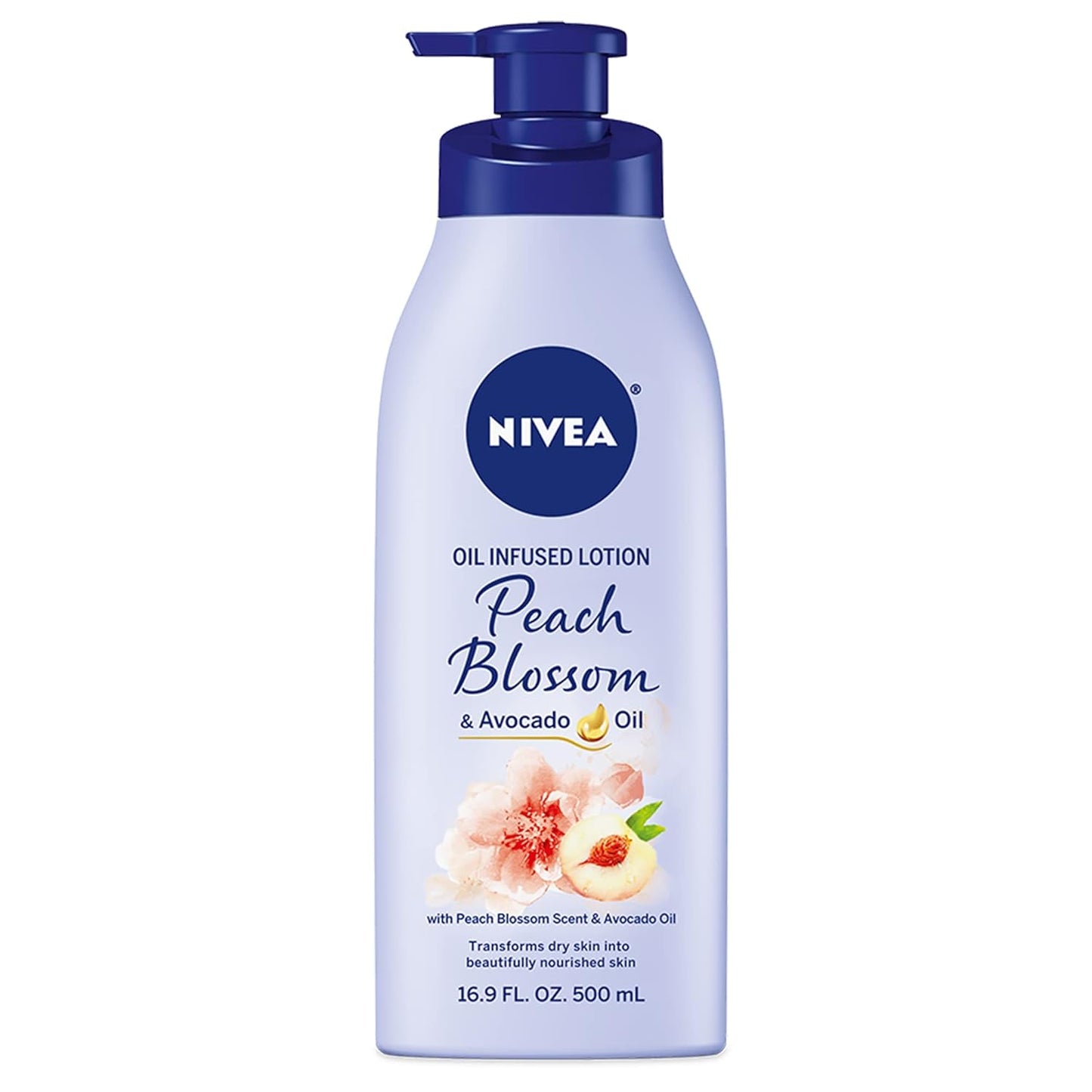 NIVEA Oil Infused Peach Blossom and Avocado Oil Body Lotion, Non-Greasy Peach Blossom Scented Lotion Moisturizes for 24+ Hours, 16.9 Fl Oz Pump Bottle