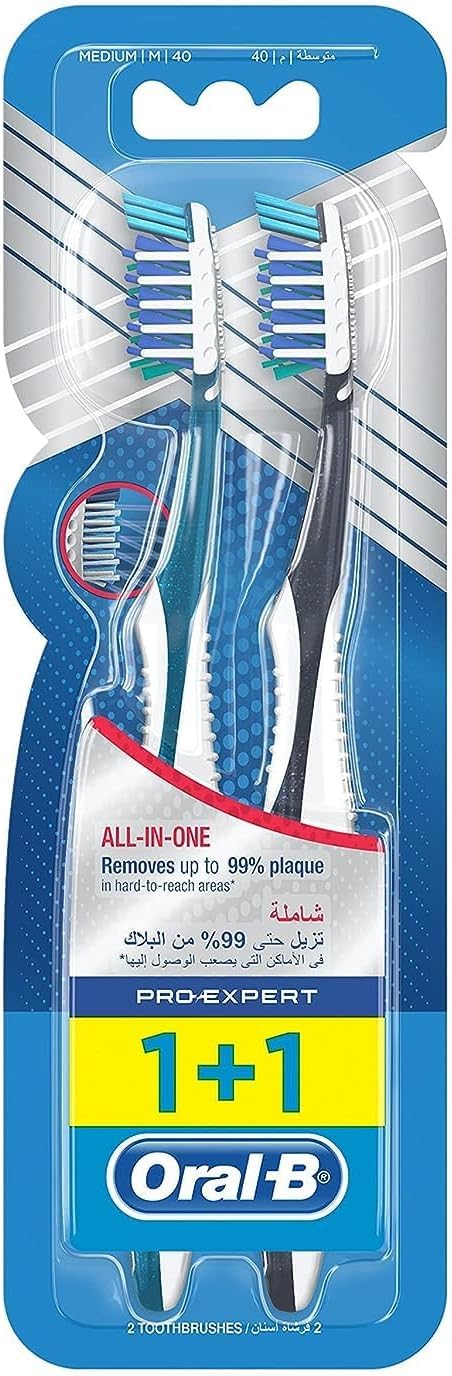 Oral-B Pro-Expert All-In-One, Medium Manual Toothbrush, Pack of 2 - Multi-Colored