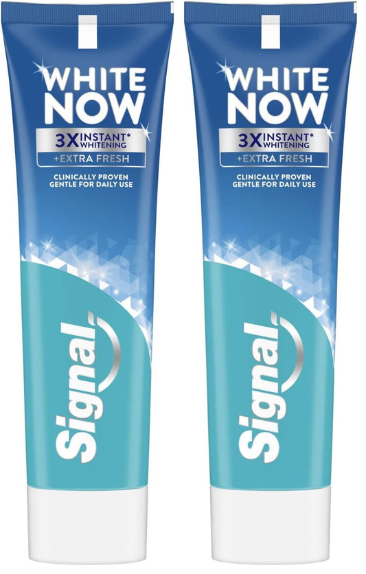 Signal White Now toothpaste, Extra Fresh, 3X instant whitening & fresh breath,75ml (Pack of 2)