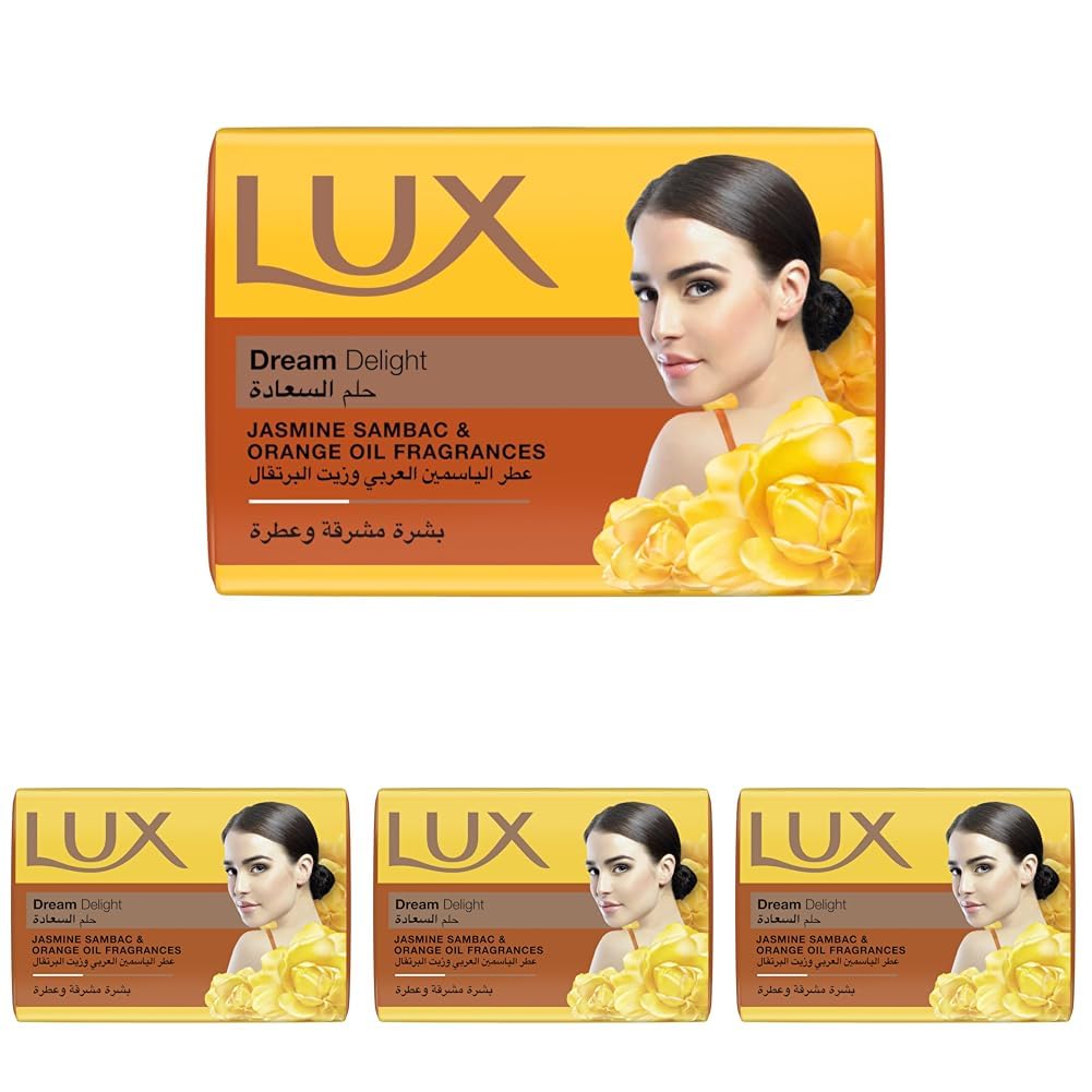 Lux Bar Soap Dream Delight with Jasmine Sambac & Orange Oil Fragrances, for perfumed and glowing skin, 165G (Pack of 4)