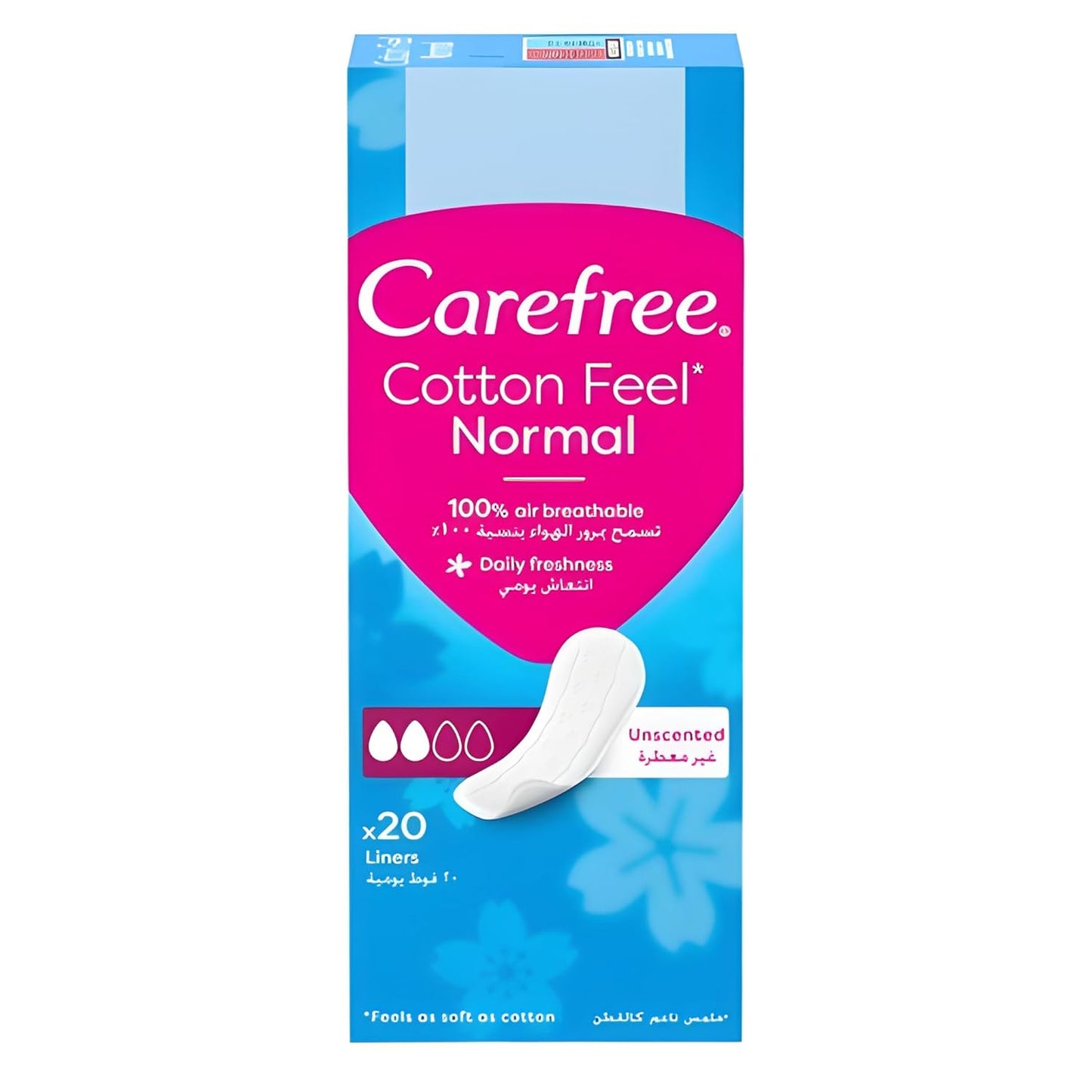 Carefree panty liners, cotton, unscented, pack of 20