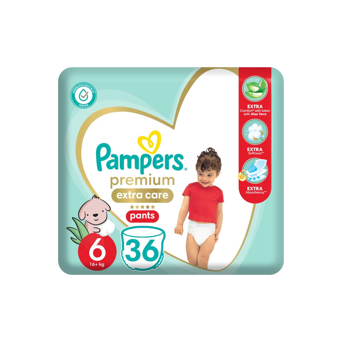 Pampers Premium EXTRA CARE Pants, Size 6, 16+ Kg, with lotion with aloe vera, 36 diapers.