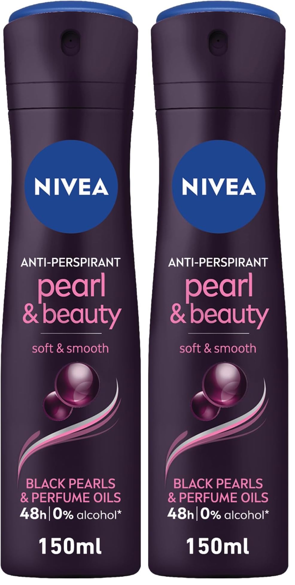 NIVEA Antiperspirant for Women, Pearl & Beauty, Black Pearl & Perfume Oils, Spray 150ml (Pack of 2)