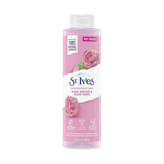 ST. Ives ST.Ives Unilever ST Refreshing Body Cleanser with Rose Water & Aloe Vera, Shower Gel for Women with 100% Natural Extracts, Paraben Free, Cruelty Free, 650ml - Clear