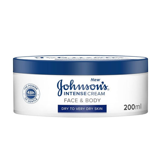 JOHNSON'S Intense Face & Body Cream, With Vitamin E, Moisturizes Skin Up To 48 Hours, Soothes Dry Skin, Non-Greasy, Fast Absorbing, Dermatologically Tested, 200ml
