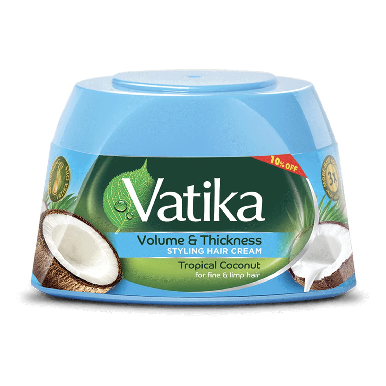 Vatika Naturals Tropical Coconut Styling Hair Cream (190mL) + 10% OFF| Promotes Volume and Thickness | Nourishing Vatika Oils | For Fine and Limp Hair