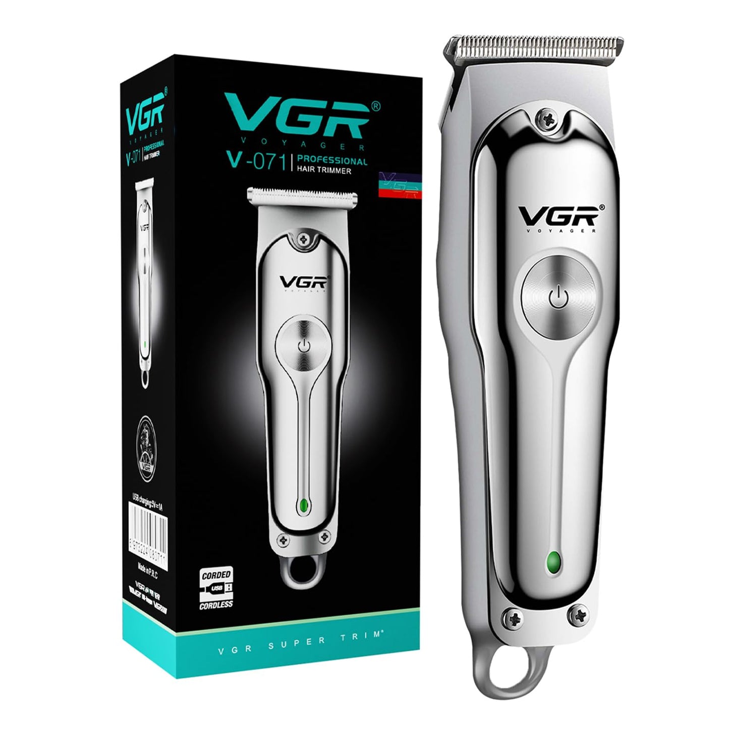VGR Men's Cordless Professional Hair Clipper Runtime: 120 Min Trimmer with 3 Guide Combs (Silver), Standard