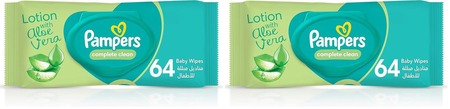 Pampers complete clean baby wipes, with 0% alcohol, 64 wipe count (Pack of 2)