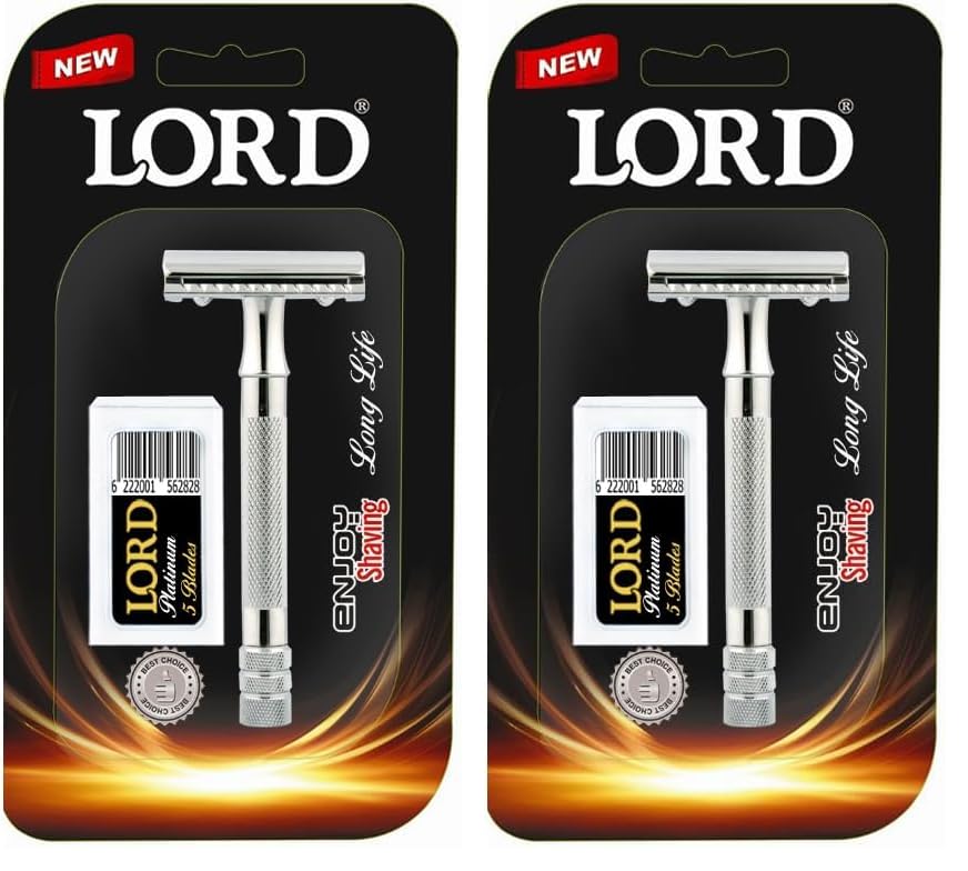Lord Premium Safety Razor with Platinum Double Edge Blade 6-Pieces (Pack of 2)
