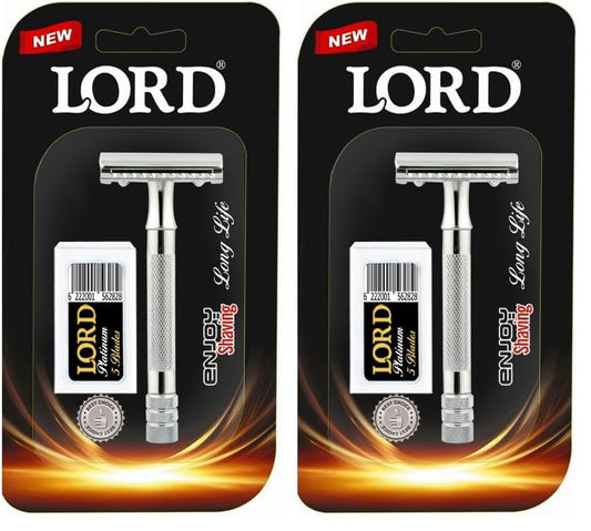 Lord Premium Safety Razor with Platinum Double Edge Blade 6-Pieces (Pack of 2)