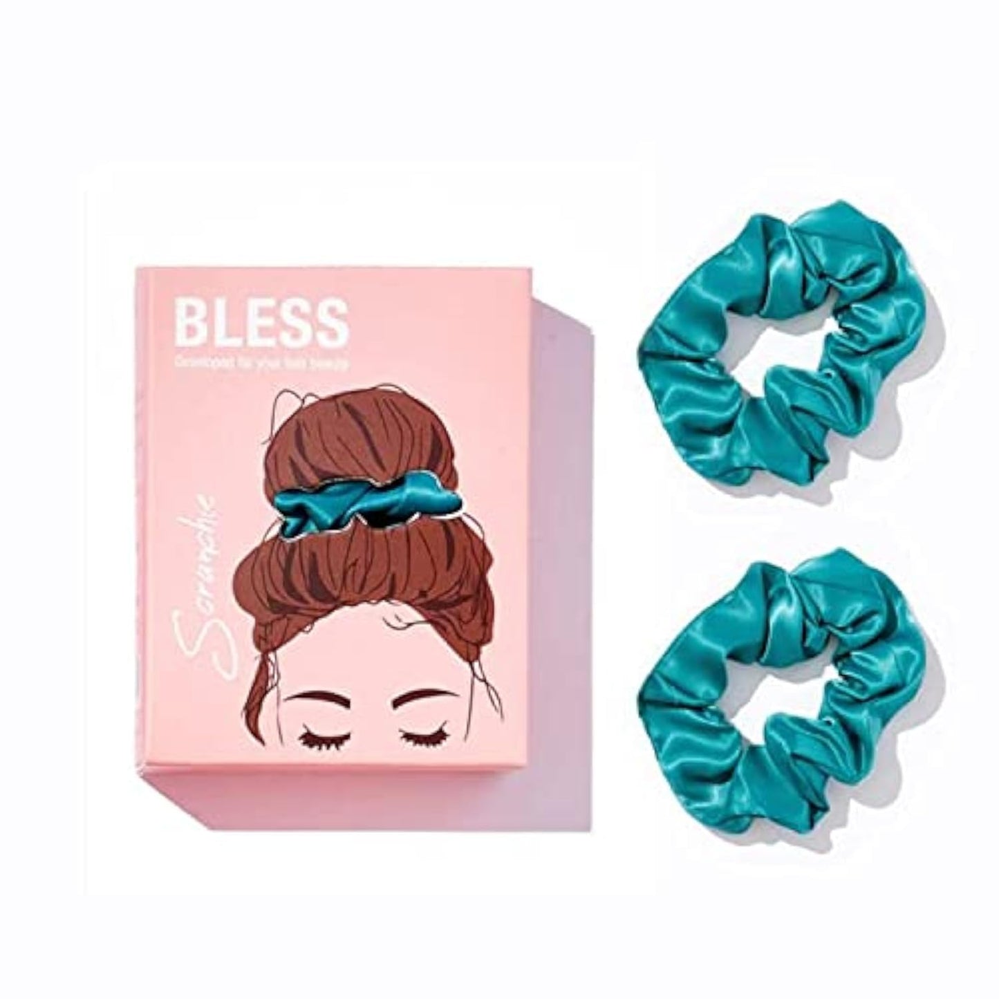 Bless Turquoise Satin Scrunchie Set
