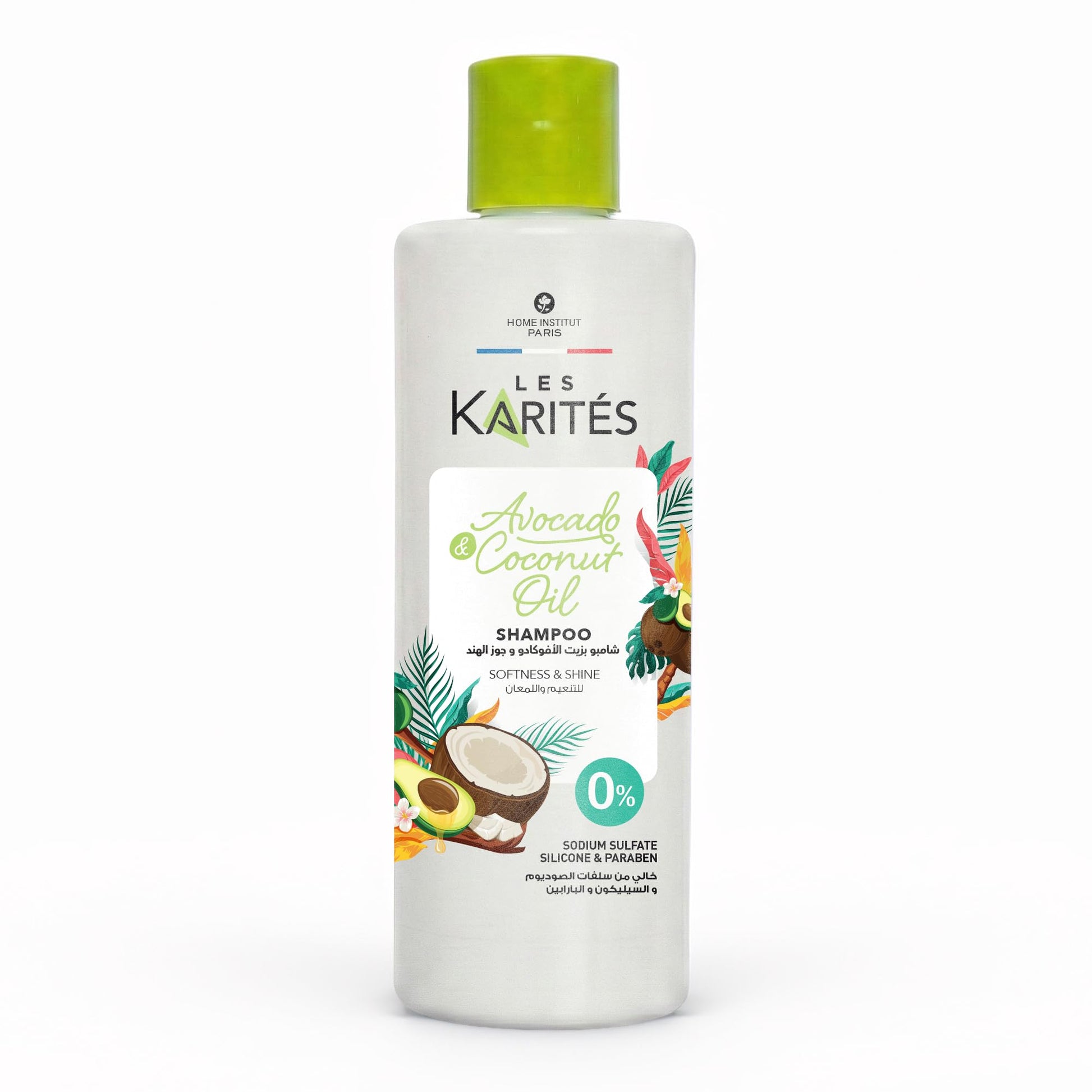 Les Karités Softness & Shine Shampoo (400ml) - Avocado & Coconut Oil - Sulfate Free & Silicone Free - With Coconut Water - Hydrates Dull Hair for Radiant Shine